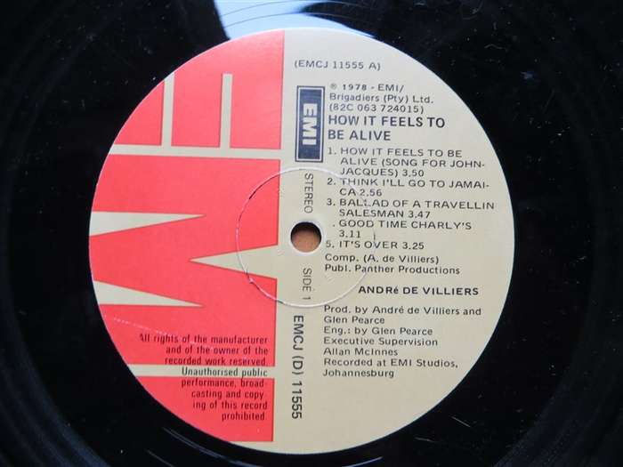 Andre De Villiers - How it Feels to be Alive - Vintage LP - VG