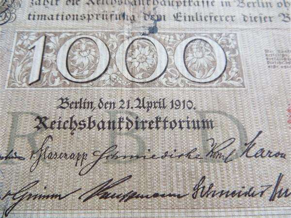 1910 Old German Banknote, 1000 Mark, Red Seal, #501079D