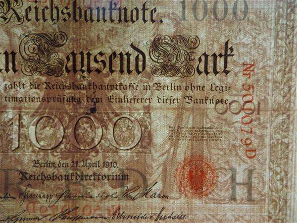1910 Old German Banknote, 1000 Mark, Red Seal, #501079D