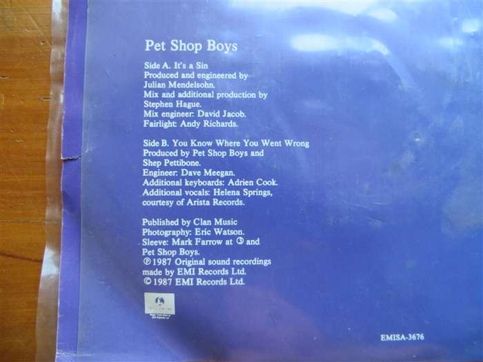 Pet Shop Boys - It's a Sin Vintage Vinyl 7 Single