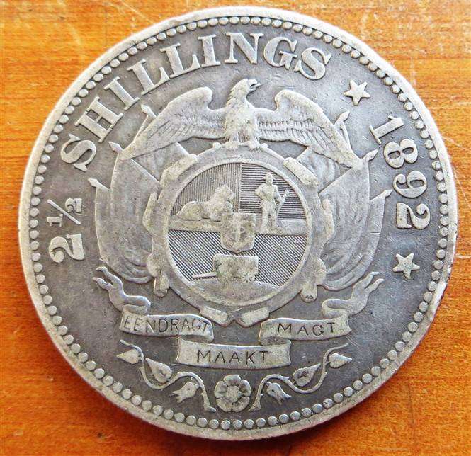 1892 ZAR 0.925 Silver 2/6 Shillings Half Crown Coin