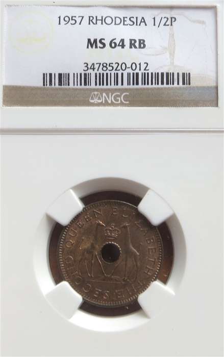 1957 Rhodesia Half Penny MS64RB NGC graded