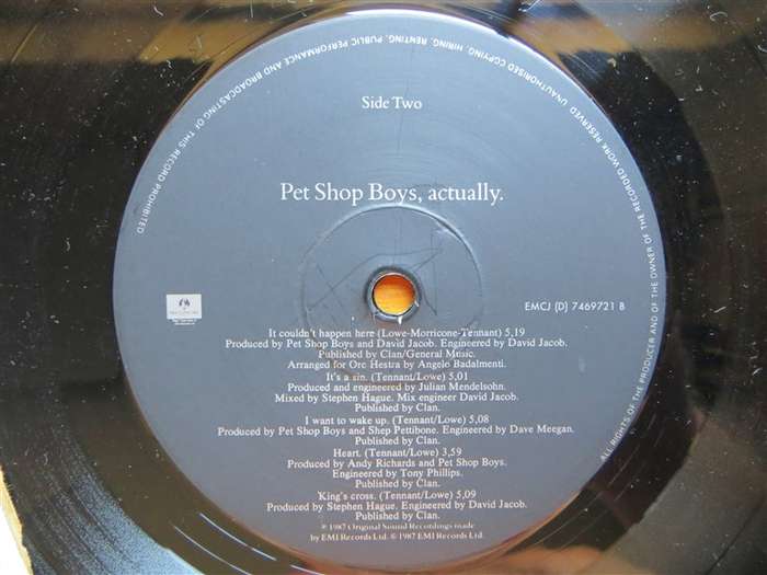 Pet Shop Boys - Actually  Vintage Vinyl LP - VG