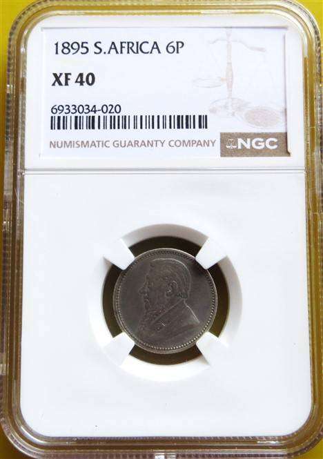 1895 ZAR Silver 6d Six Pence NGC XF40 Coin