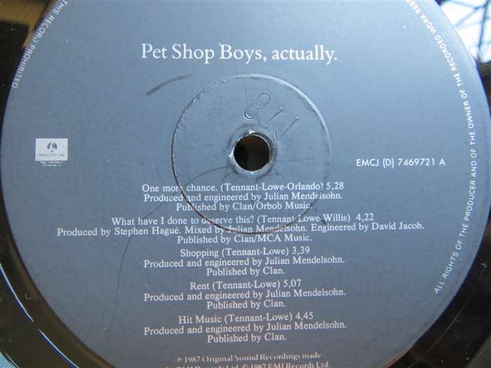 Pet Shop Boys - Actually  Vintage Vinyl LP - VG