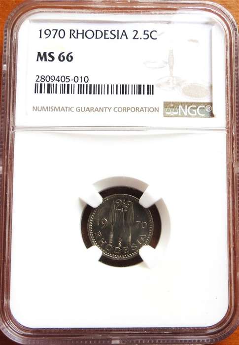1970 Rhodesia 2 1/2 Cent MS66 NGC graded