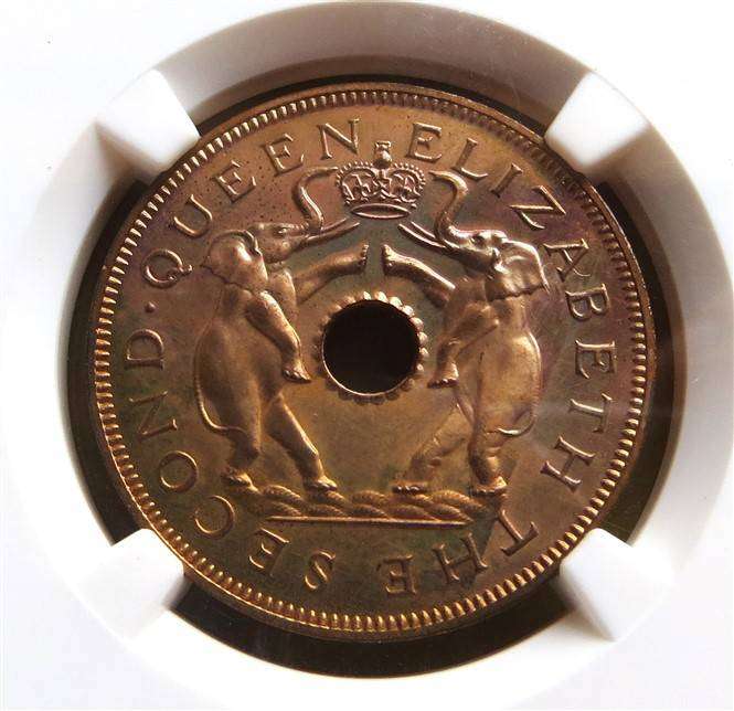 1955 Southern Rhodesia 1d Penny NGC PF65RB - Scarce