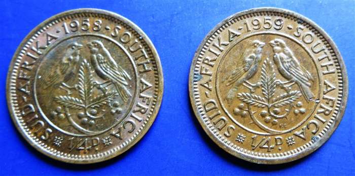 1958 + 1959 Union Quarter Penny 1/4d Farthing