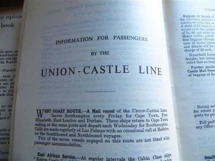 1966 - The Castle Union Line - Guide to South Africa with SA Route Map + Victoria Falls Bookmark