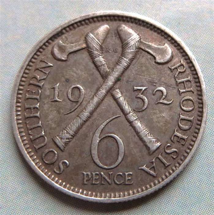 1932 Southern Rhodesia 6d Sixpence Silver Coin