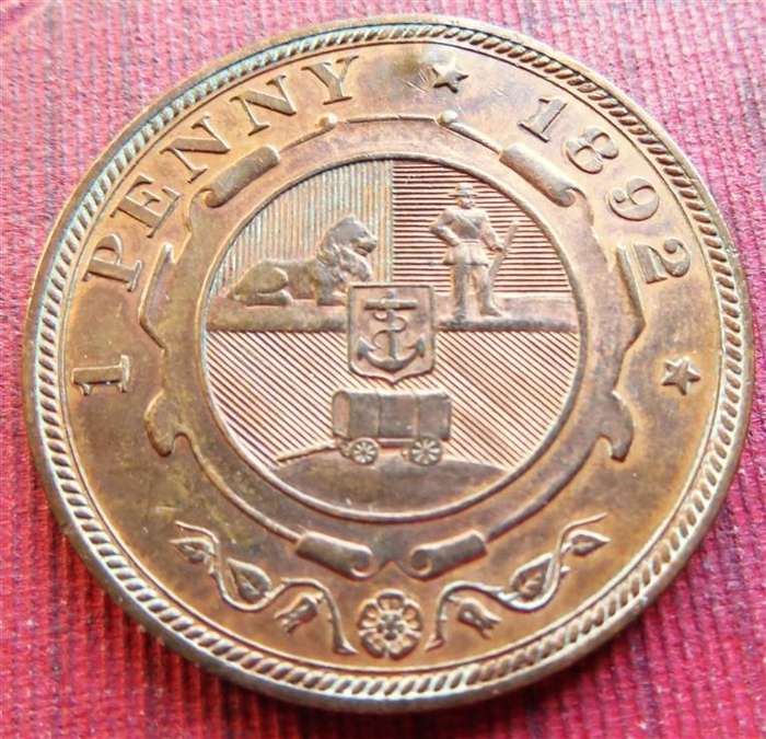 1892 ZAR 1d Penny - Great Details with Damage