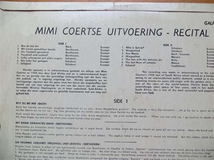 Mimi Coertse - Recital Uitvoering Vintage Vinyl LP - VG