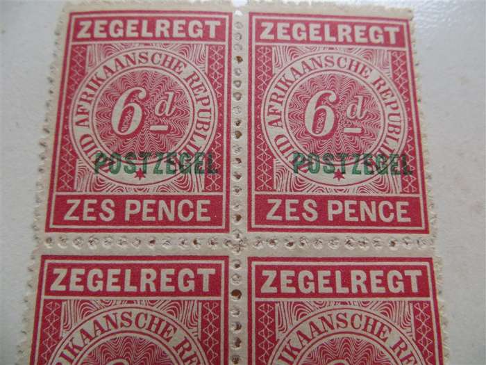 Transvaal 6d Revenue Postzegel Overprint for Postal - Block 4