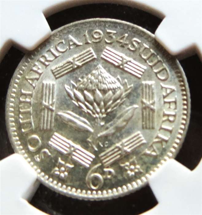 1934 6d Silver SANGS Graded UNC Details