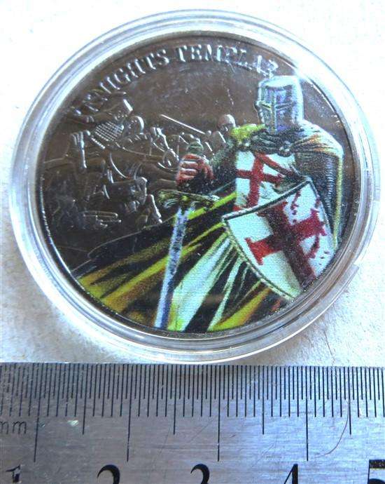 Knights Templar Colourized Crown Size Medallion in Capsule