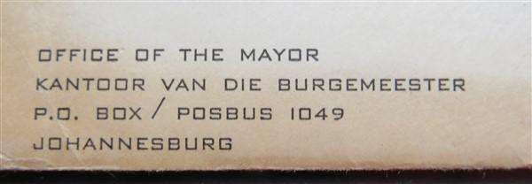 1963 Invitation from the Mayor of JHB in original Envelope