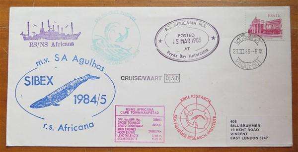 1985 Ship R.S Africana Prydz Bay Antarctica Krill Research Cover
