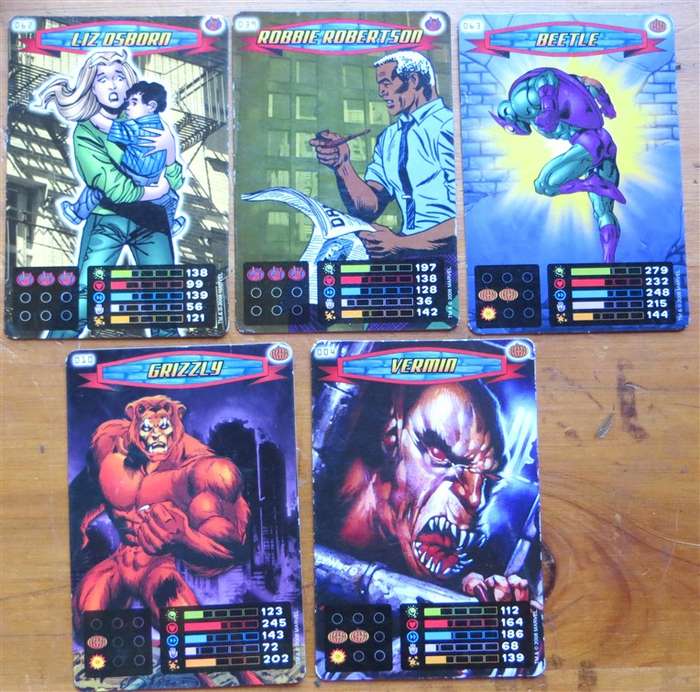 22 x Marvel Spiderman - Heroes and Villains Power Card Trading / Trump Cards