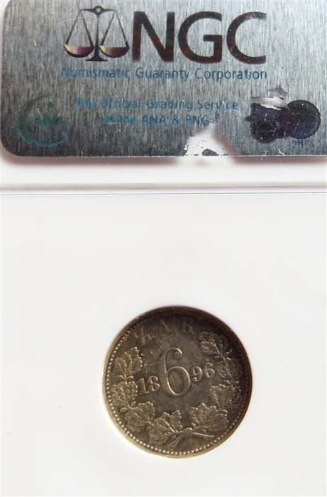 1896 ZAR 6d Sixpence Silver NGC XF40 Graded