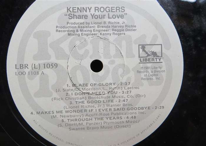 Kenny Rogers - Share Your Love - Vintage Vinyl LP - VG