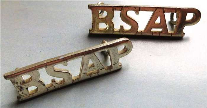 BSAP British South Africa Police Rhodesia Shoulder Title Pair - Lugs intact