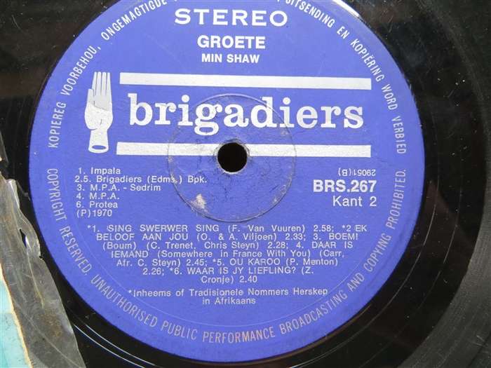 Min Shaw - Groete, aan die bewakers van on grens- Vintage Vinyl LP - VG