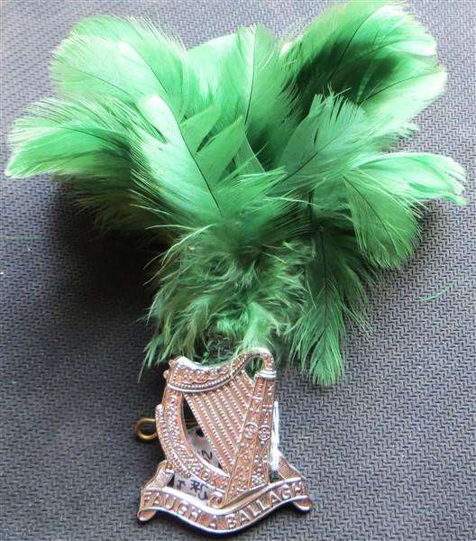 Royal Irish Regiment Badge with Green Feathers Hackle attached