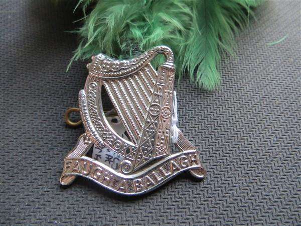 Royal Irish Regiment Badge with Green Feathers Hackle attached