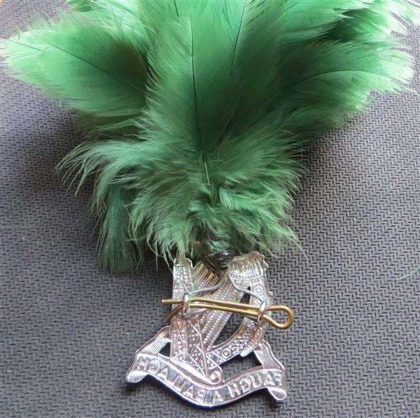 Royal Irish Regiment Badge with Green Feathers Hackle attached