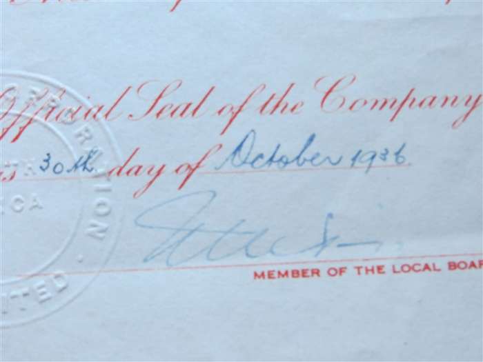 Rhodesian Corporation Limited Share Certificate