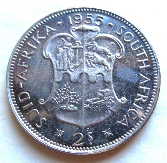 1955 Proof 2 Shillings Silver Florin SA Union