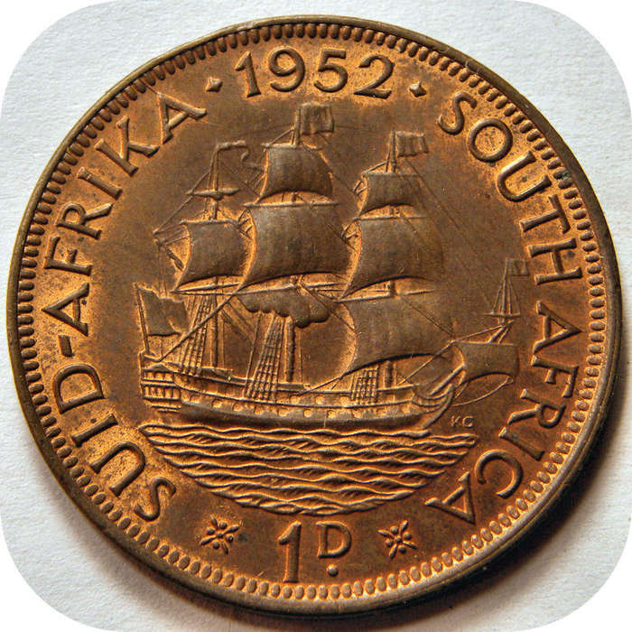 Top Graad SA Unie: 1952 Pennie 1d in ROOI Brilliant UNC