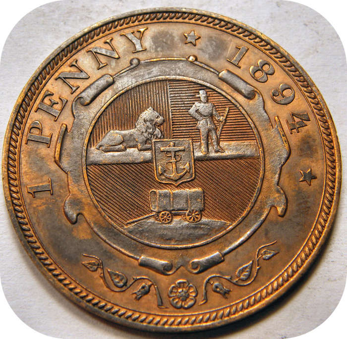 Well priced ZARs:  Brown 1894 Penny 1d in RED A/UNC below R900!!