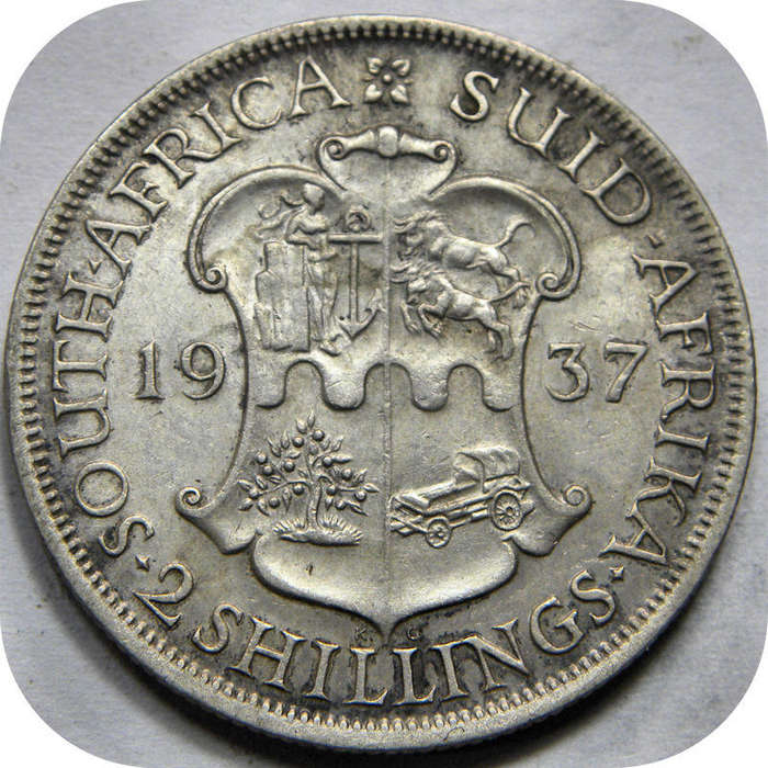 Top Grade SA Union:  1937 2 Shillings in A/UNC!