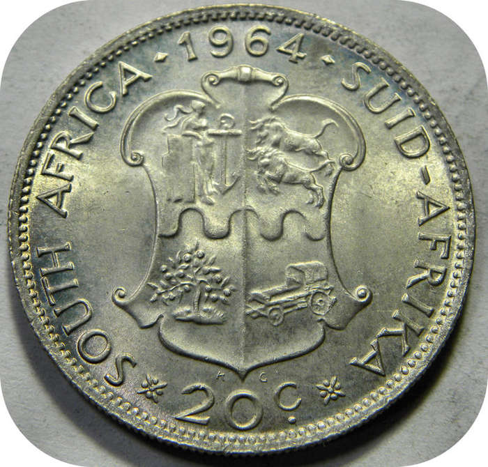 RSA silver:  1964 van Riebeeck 20c in Brilliant UNC!  Two Specimens available!