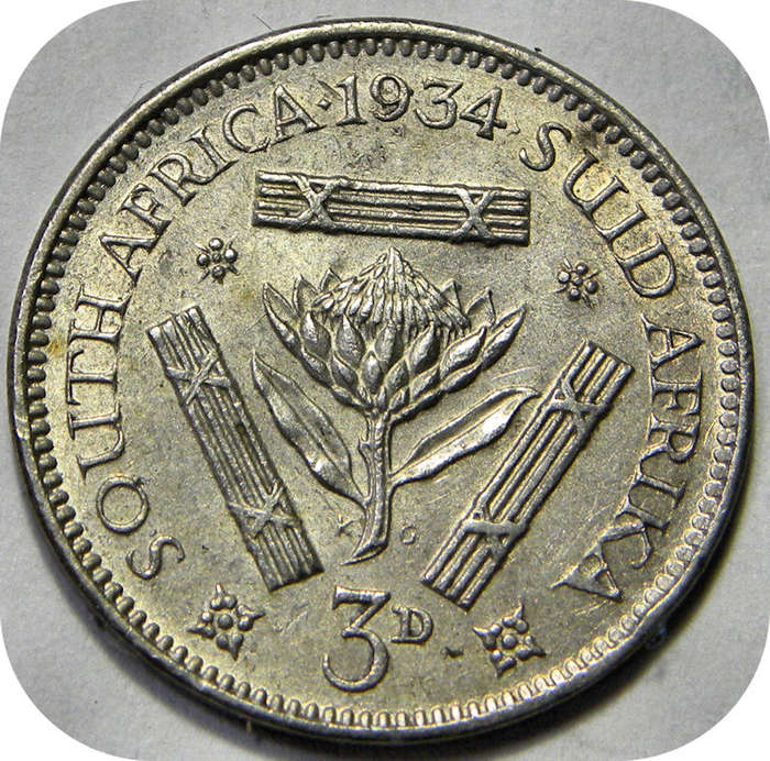 Top Grade SA Union: 1934 tickey 3d in A/UNC!