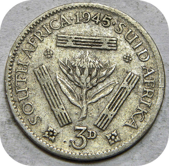 Bargain SA Union:  1945 Tickey 3d below R10!