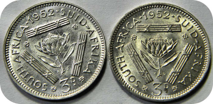 Top Grade SA Union: Lustrous 1952 tickey 3d in Brilliant UNC!!  Two specimens available!