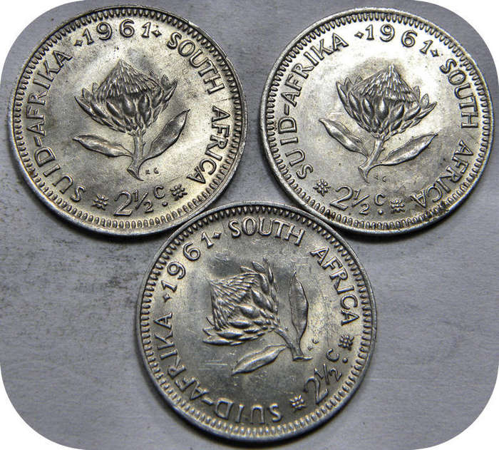 Top Grade RSA:  2 ½ c tickey 1961 in UNC!  3 Specimens available!  bid per coin. 