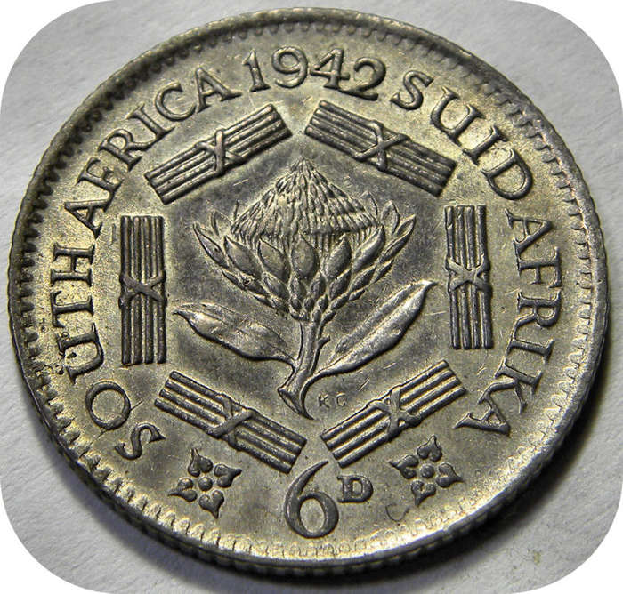 Top Grade SA Union:  Lustrous 1942 Sixpence 6d in A/UNC!
