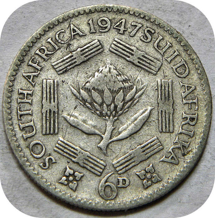 Bargain SA Union:  1947 Sixpence 6d below R30!