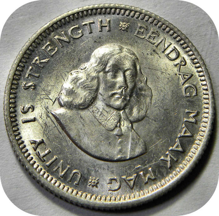 RSA silver:  1962 van Riebeeck 5c in Brilliant UNC!  Two Specimens available!