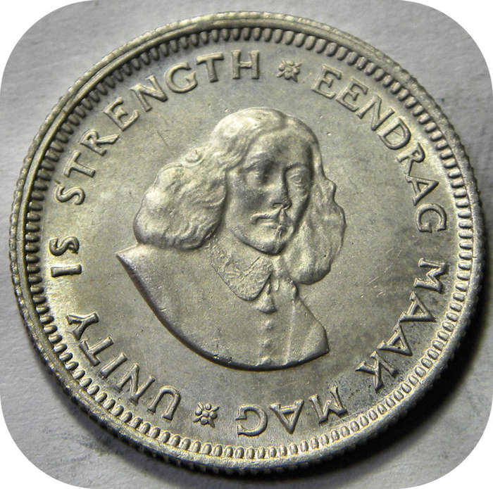RSA silver:  1962 van Riebeeck 5c in Brilliant UNC!  Two Specimens available!