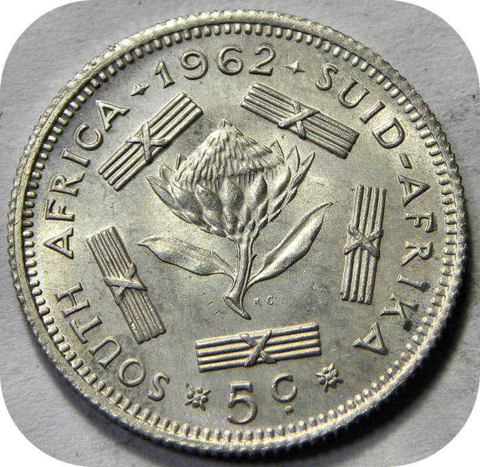 RSA silver:  1962 van Riebeeck 5c in Brilliant UNC!  Two Specimens available!