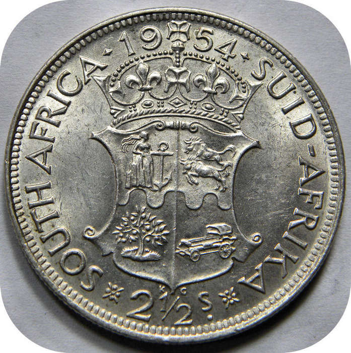 Top Grade SA Union: 1954 Halfcrown 2/6 in Brilliant UNC!!  Die Crack Error!