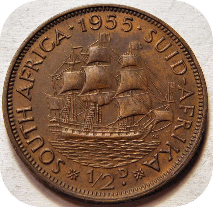 Well priced SA Union: 1955 Half penny 1/2d below 40!