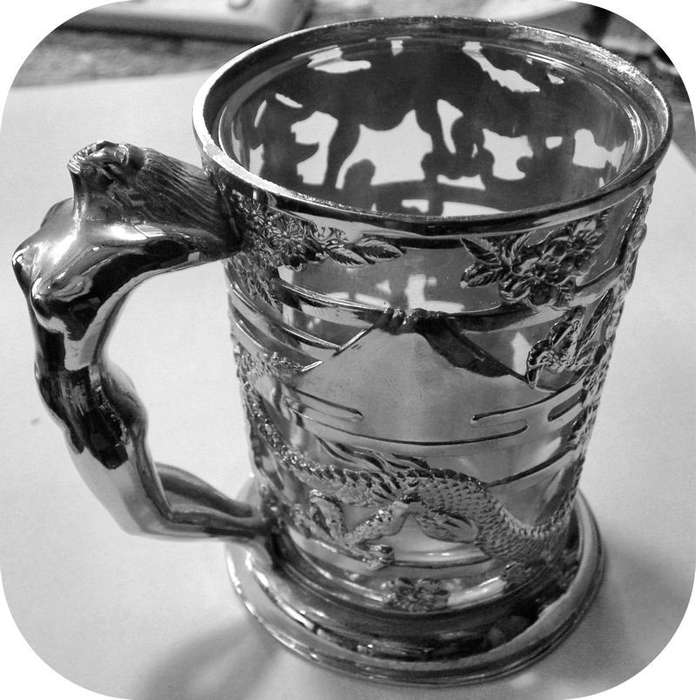 JAPANESE TAISHO PERIOD WHITE METAL DRAGON  cup