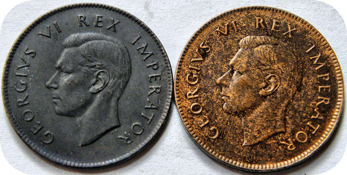  Rare SA Union:  1942 Black & Yellow  Farthings 1/4d!  Bid per coin to take both. 