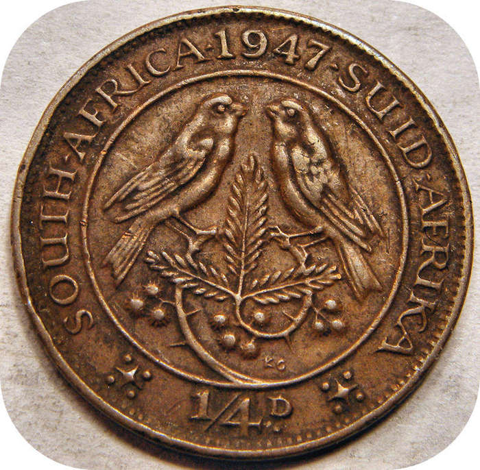 Well priced SA Union:  1947 Farthing 1/4d below R30!