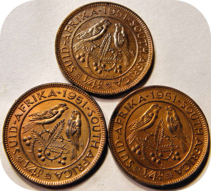 3 x 1951 1/4d in EF onder R30!  Bie per munt.